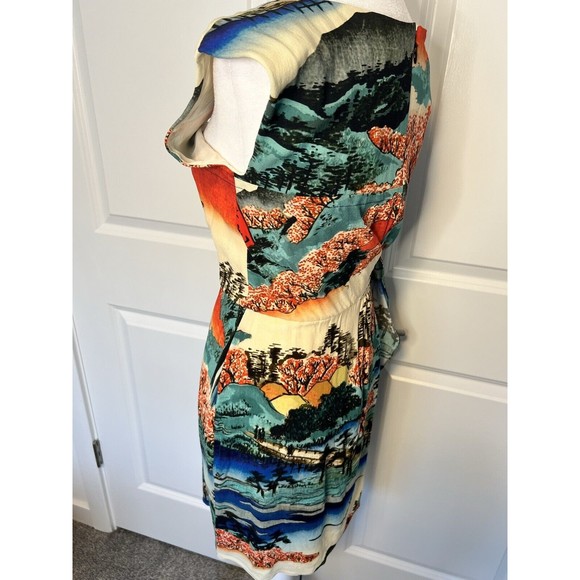 Carven Dress Asian Print Tie Wrap Scoop Neck Abstract Swoop Neck 36 8 / 10 - Picture 10 of 16